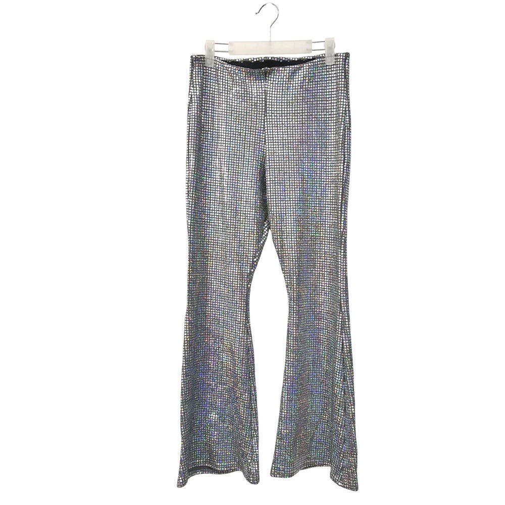 Topshop Petite Silver Sparkle Flared Leggings Pants 12 Festival Fairy Metallic